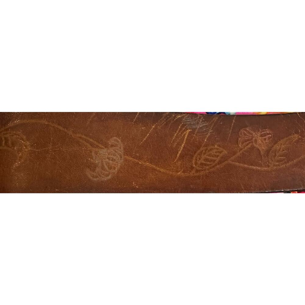 Brown Leather Unbranded Etched Design Men's Belt sz 38 - Picture 3 of 9